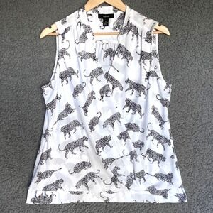 Alfani Cat Lovers Wrap White Black Cheetah Sleeveless Chiffon Top Womens 12